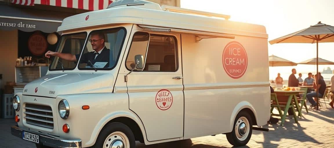 Vue d'ensemble d'un camion de glace professionnel — ouvrir camion de glace guide