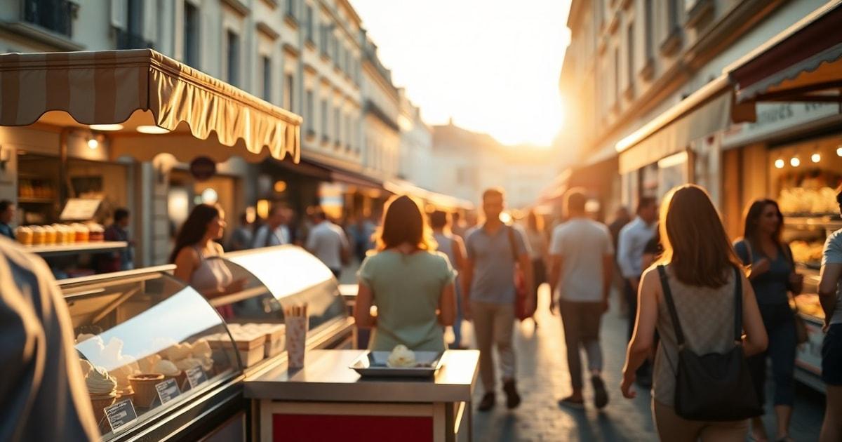 Ambiance de vente en marché ambulant — ouvrir camion de glace guide