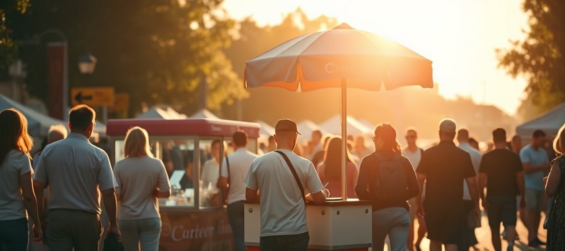 Ambiance de vente et clients — ouvrir camion de glace guide