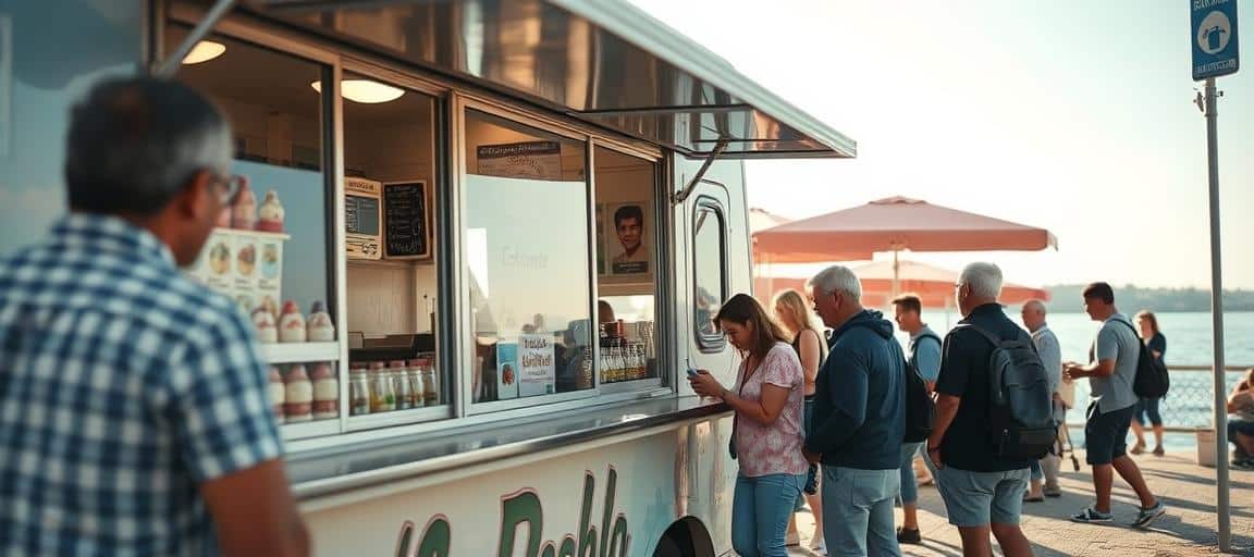 En vente directe : ambiance de marché et front de mer français — ouvrir camion de glace guide