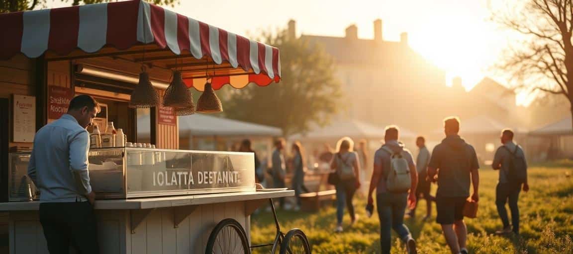 Vente en action et ambiance de marché — ouvrir camion de glace guide