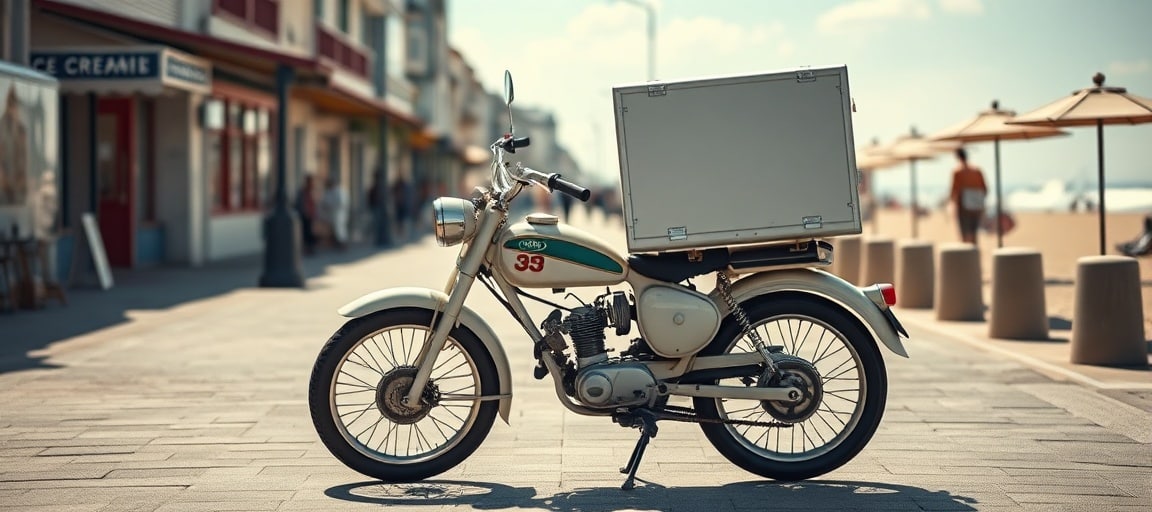La moto-glaces et son caisson isotherme — machine glace italienne camion