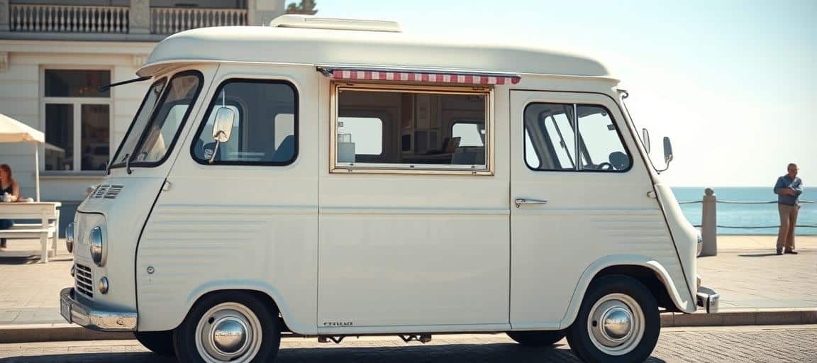 Vue d'ensemble d'un camion de glace aménagé — ouvrir camion de glace guide