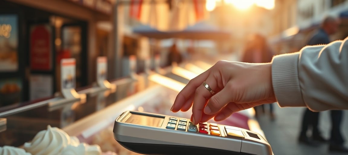 Geste technique de paiement à la carte — machine glace italienne camion