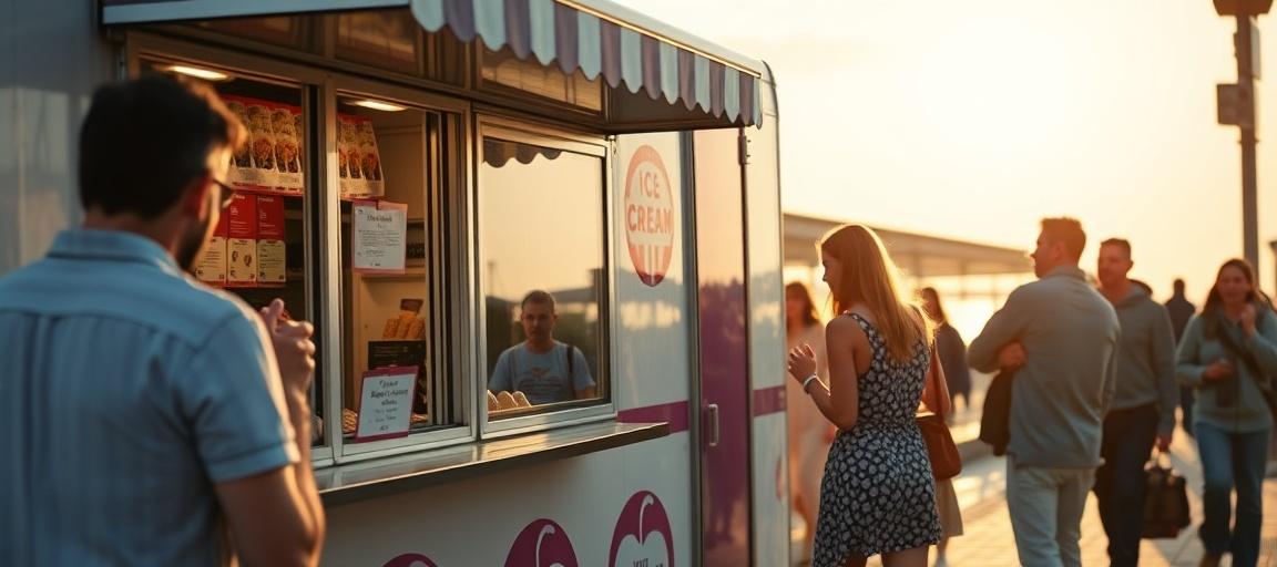 Ambiance de vente en action — machine glace italienne camion