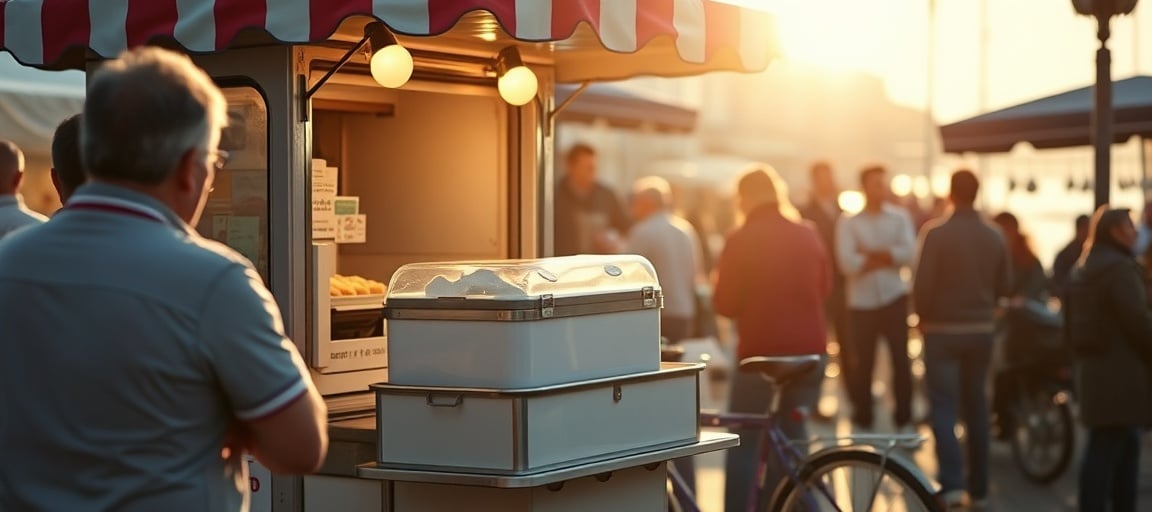 En action : la vente de glace ambulante — machine glace italienne camion