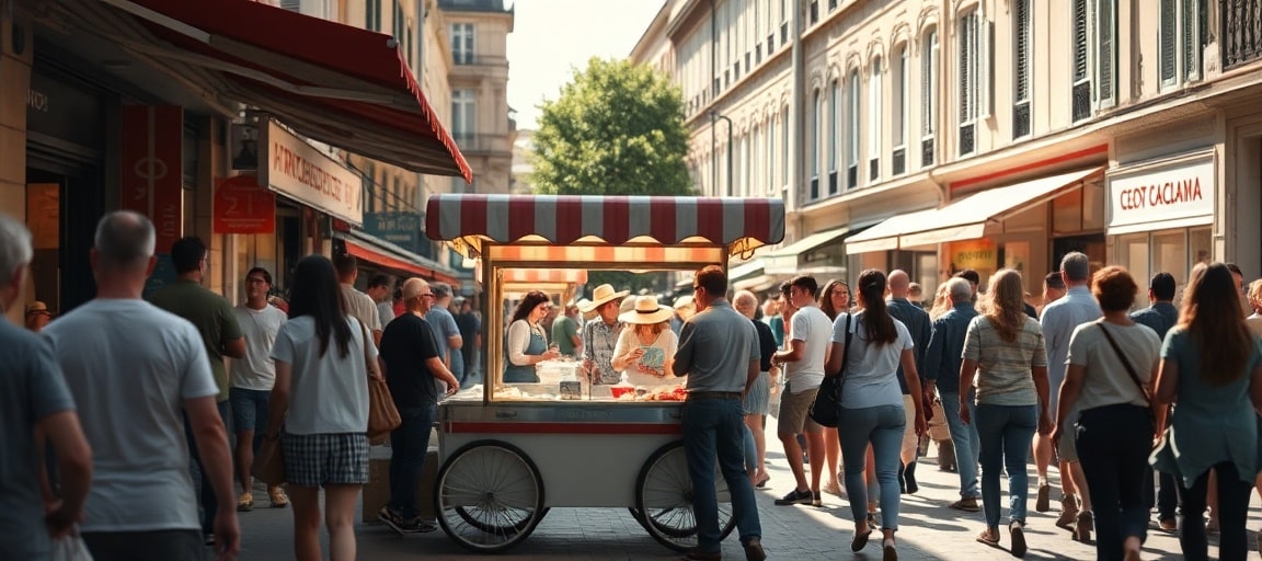 Situation de vente et ambiance de marché — machine glace italienne camion