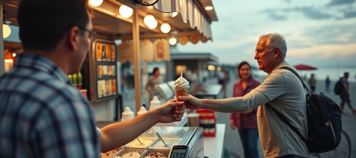 Transaction réussie en situation de vente — machine glace italienne camion