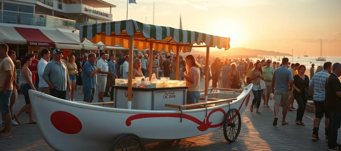 Ambiance de vente et clients en action — machine glace italienne camion