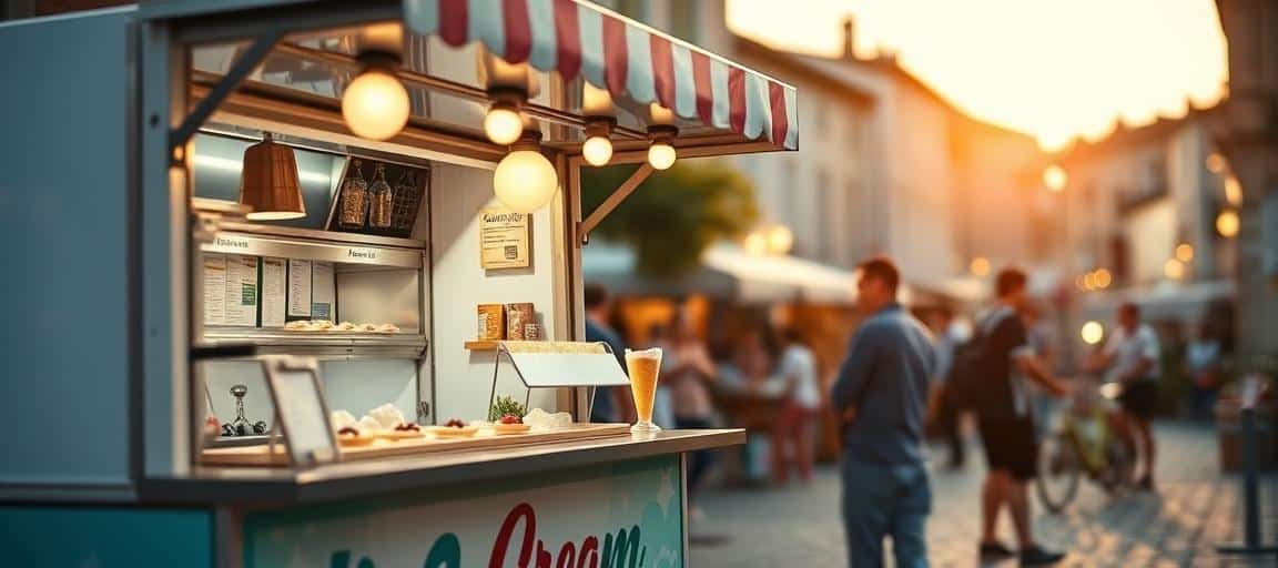 Situation de vente en marché ou front de mer — ouvrir camion de glace guide