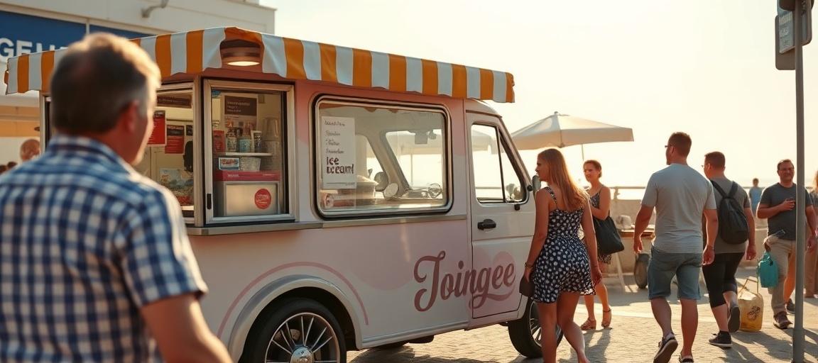 Vente et ambiance estivale — machine glace italienne camion