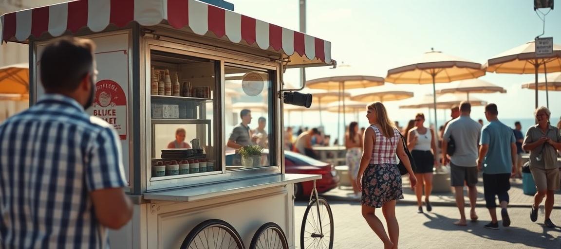 La vente sur les marches et en bord de mer — ouvrir camion de glace guide