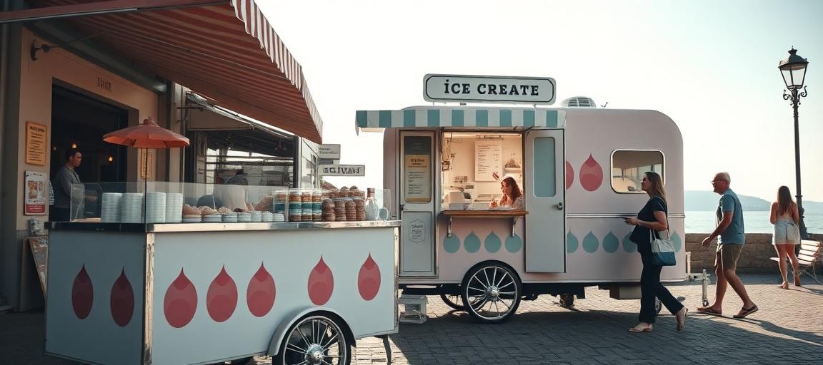 La remorque en action sur le marché — ouvrir camion de glace guide