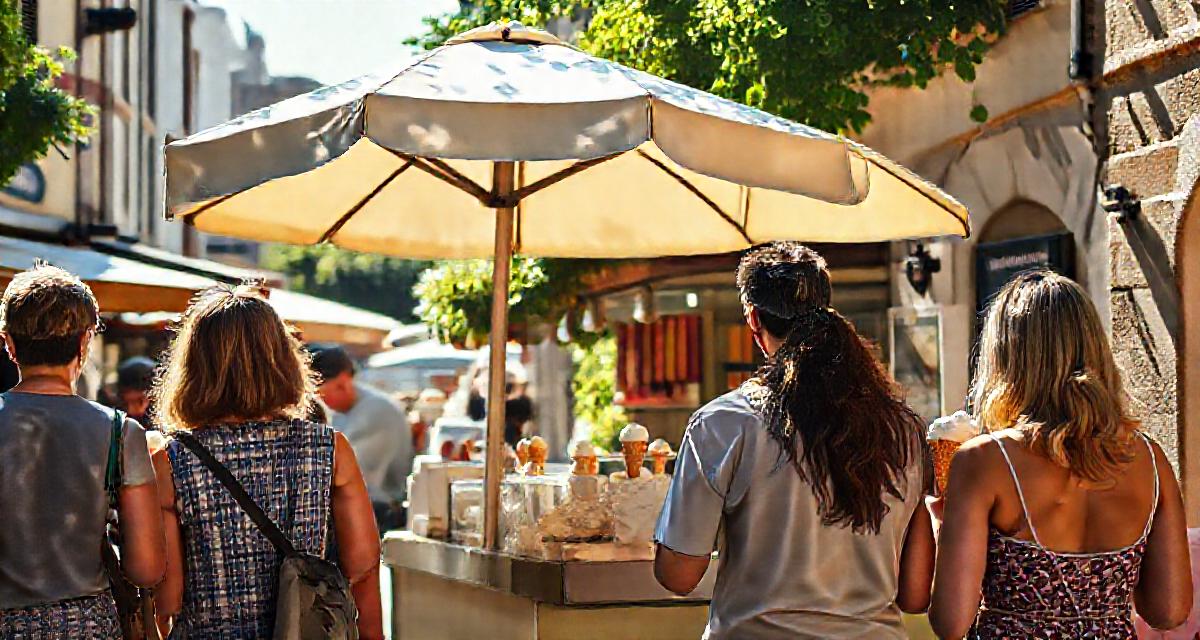 Scène de vente en marché estival — machine glace italienne camion