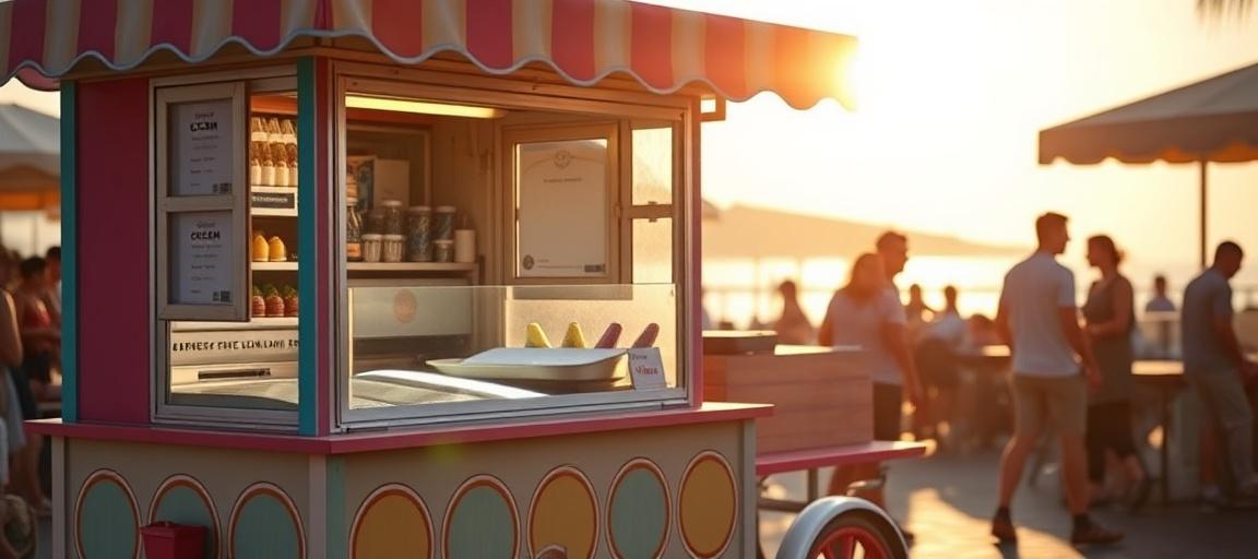 Service et vente au cœur de l'été — machine glace italienne camion