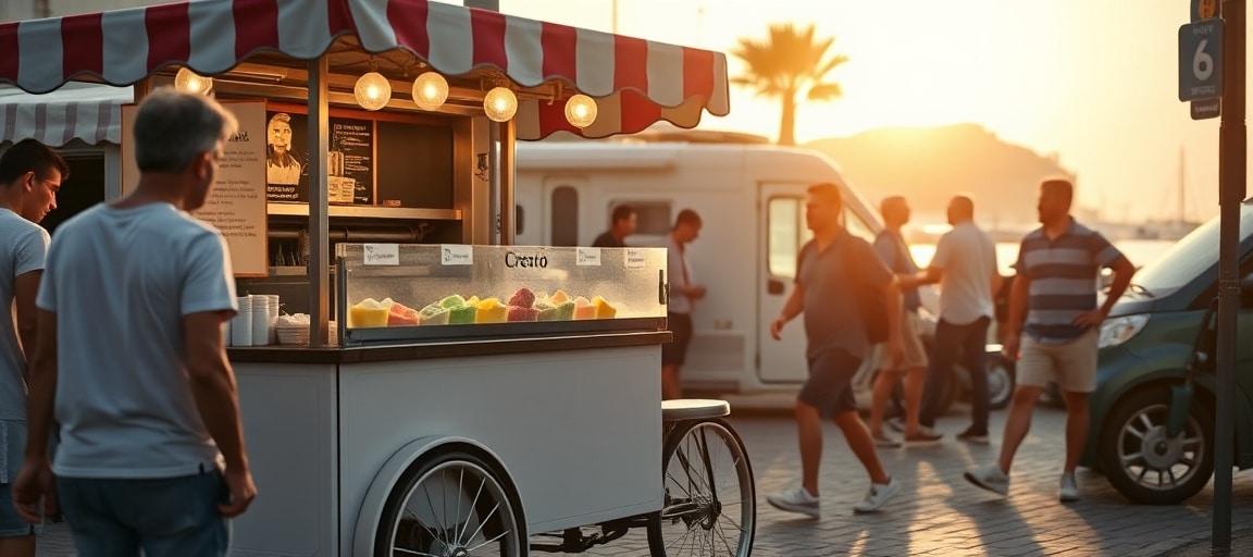 En action : vente ambulante et ambiance estivale — machine glace italienne camion