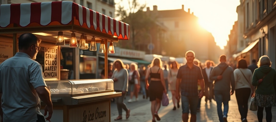 Situation de vente estivale — machine glace italienne camion