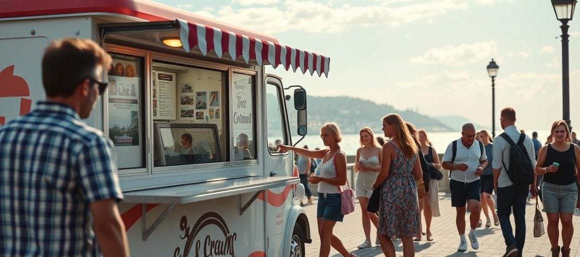 La vente ambulante : succès garanti des glaces italiennes — machine glace italienne camion