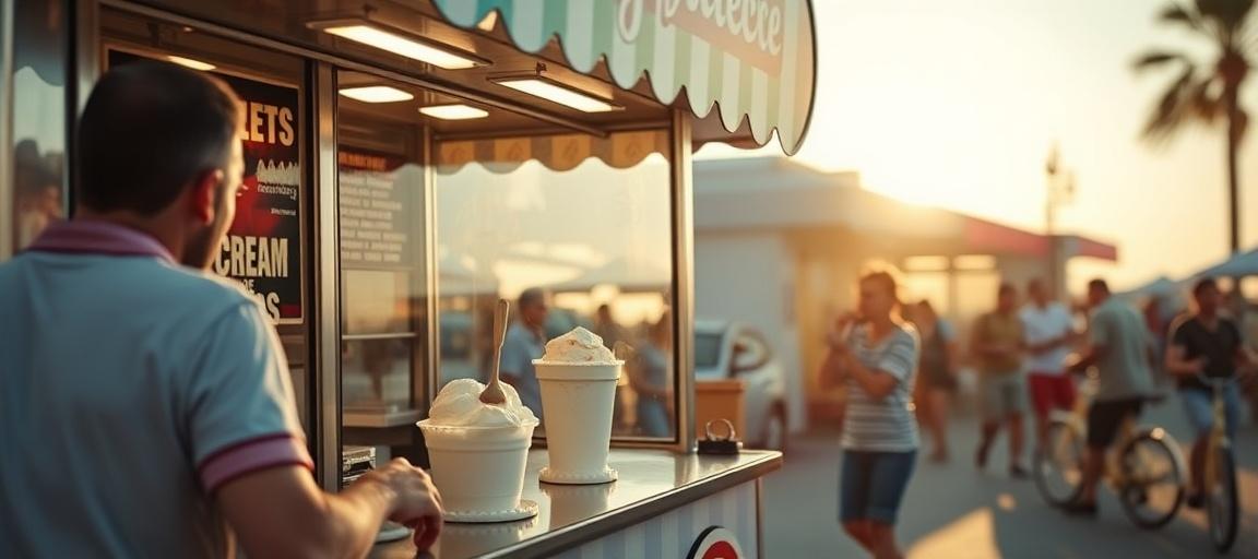 Machine en action : vente ambulante et performances — machine glace italienne camion