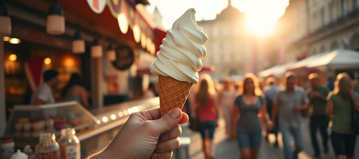 Ambiance de vente et clientèle satisfaite — machine glace italienne camion