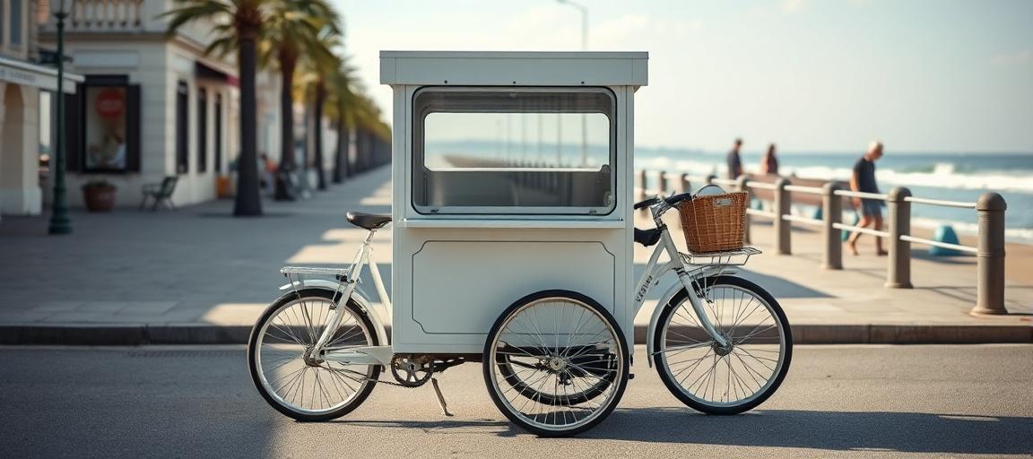 Vue d'ensemble du triporteur réfrigéré — machine glace italienne camion