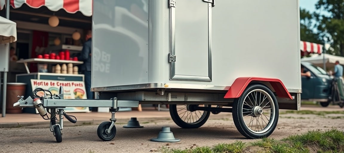 Stabiliser la remorque glaciere sur l'emplacement — machine glace italienne camion