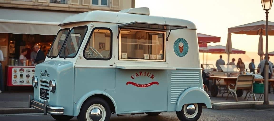 Vue d'ensemble : camion de glace ambulant réglementé — machine glace italienne camion