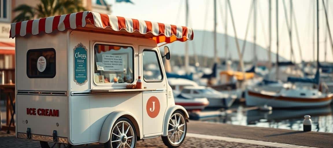Le camion-glacier accosté au port — machine glace italienne camion