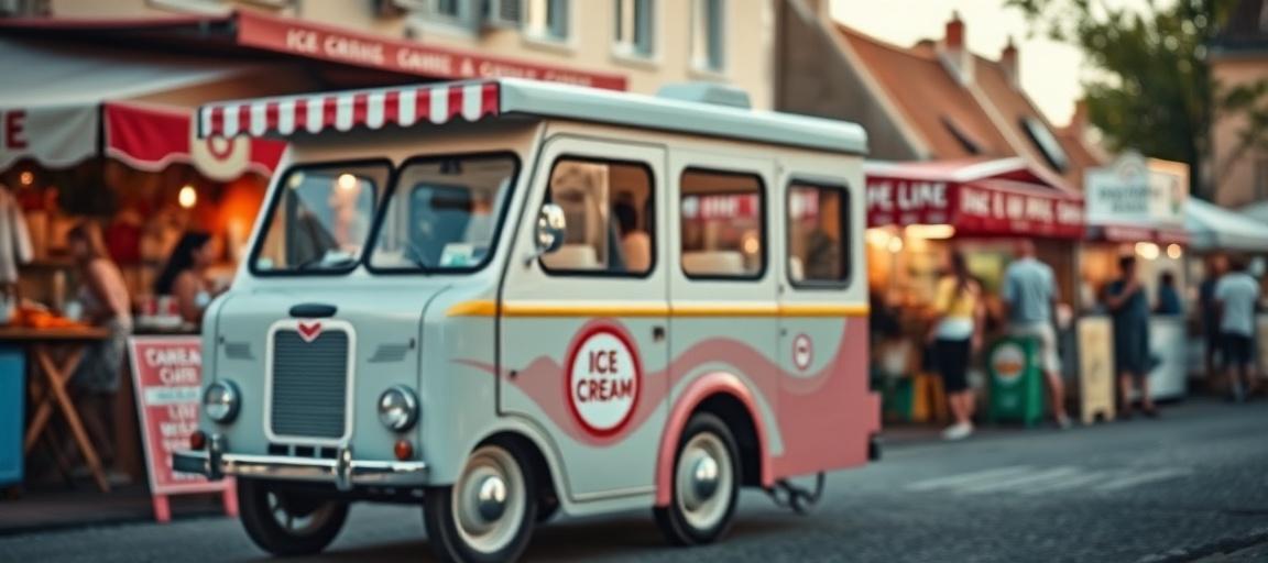 Fêtes de village : opportunité de vente ambulante — machine glace italienne camion