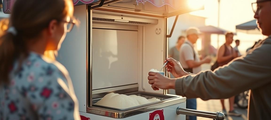 Vente en direct sur le marché — machine glace italienne camion