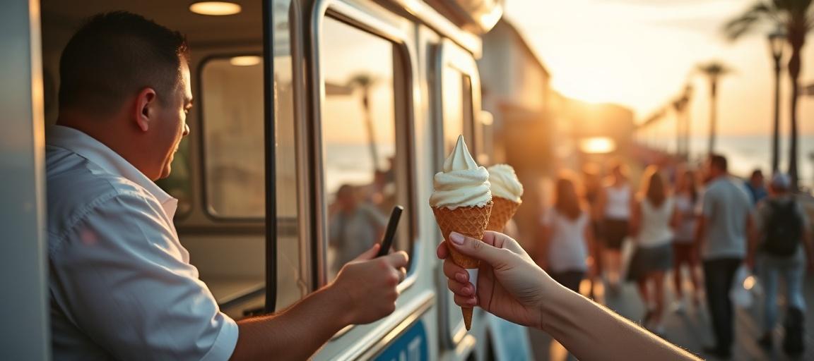 En action sur le marché : ventes et ambiance — machine glace italienne camion