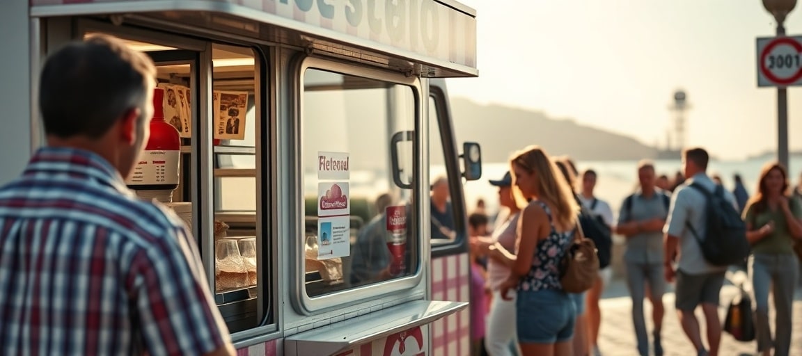 Vente ambulante en front de mer — machine glace italienne camion