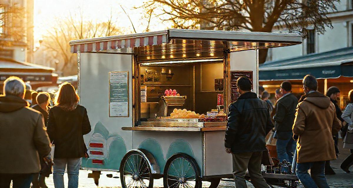 Vente ambulante en situation réelle — machine glace italienne camion