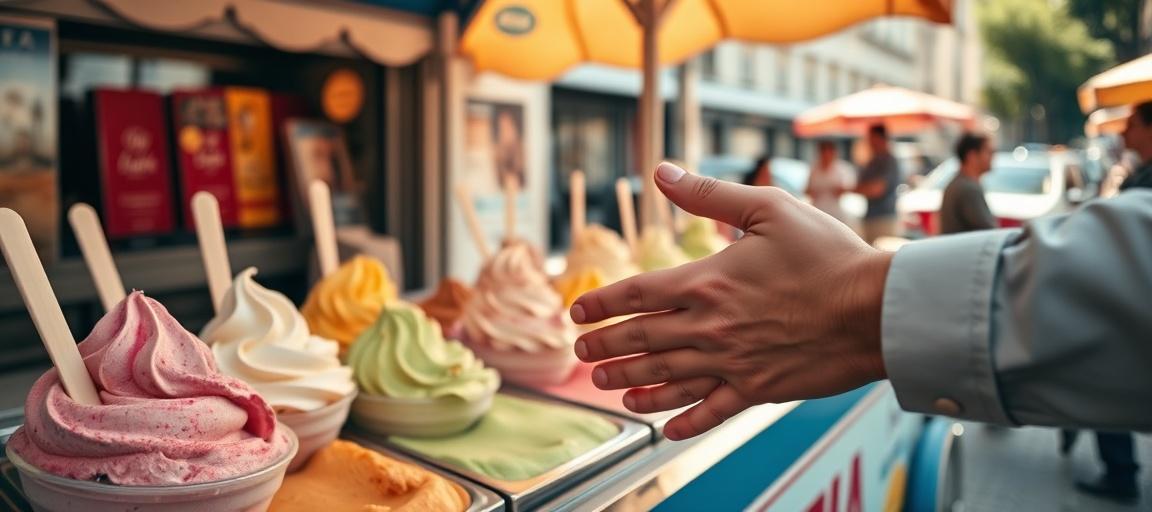 Résultat : scène de vente en direct — machine glace italienne camion