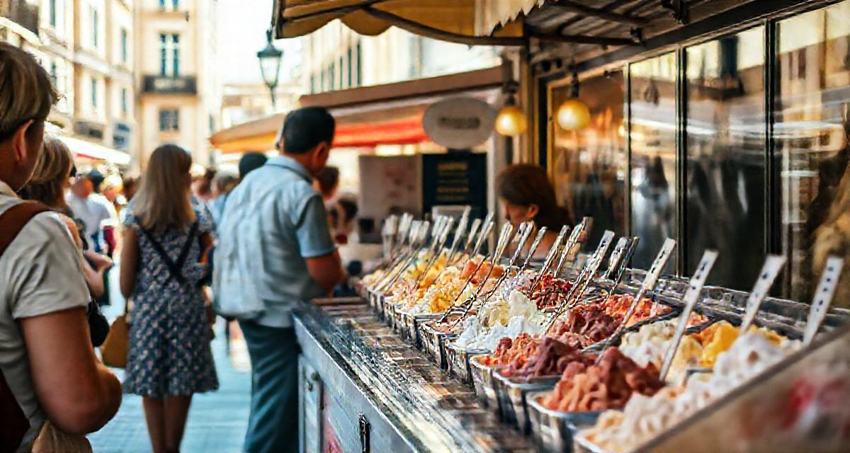 La vente en plein air : marché et ambiance estivale — machine glace italienne camion